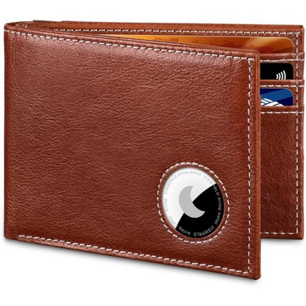 Bifold Full-Grain Leather Wallet for Apple Air Tag Slim Wallet for Men with RFID